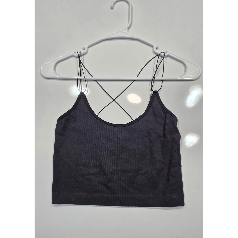 PINK Victoria's Secret Seamless Cami Crop Top Black Crisscross Strappy Tank 1285